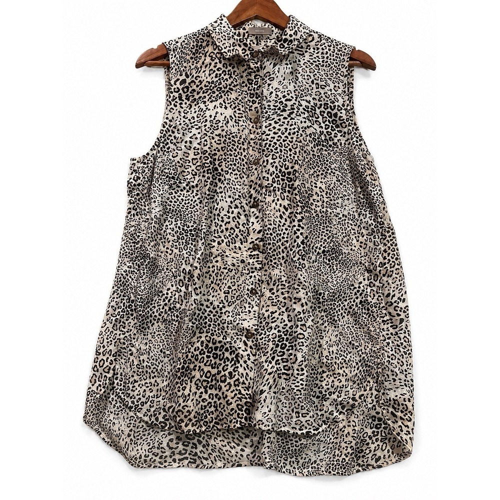 Chico's Blouse Women's 2 Lg Linen Tunic Top Sleeveless Animal Print Leopard